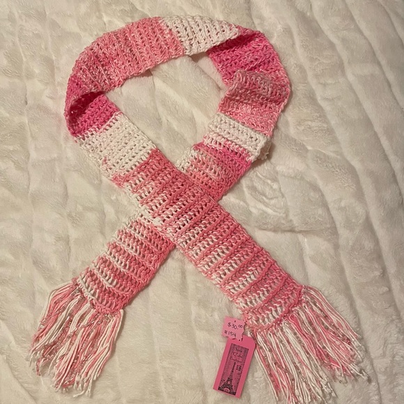 Elegant hand crocheted beaded scarf, os, different shades of pink and white. - Picture 2 of 5